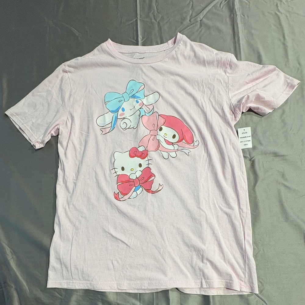 Sanrio Hello Kitty My Melody Cinnamoroll Pink Graphic T-Shirt Mens Medium New